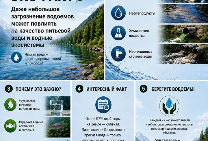 ЭКОФАКТ | Даже небольшое загрязнение водоемов может повлиять на качество питьевой воды и водные экосистемы